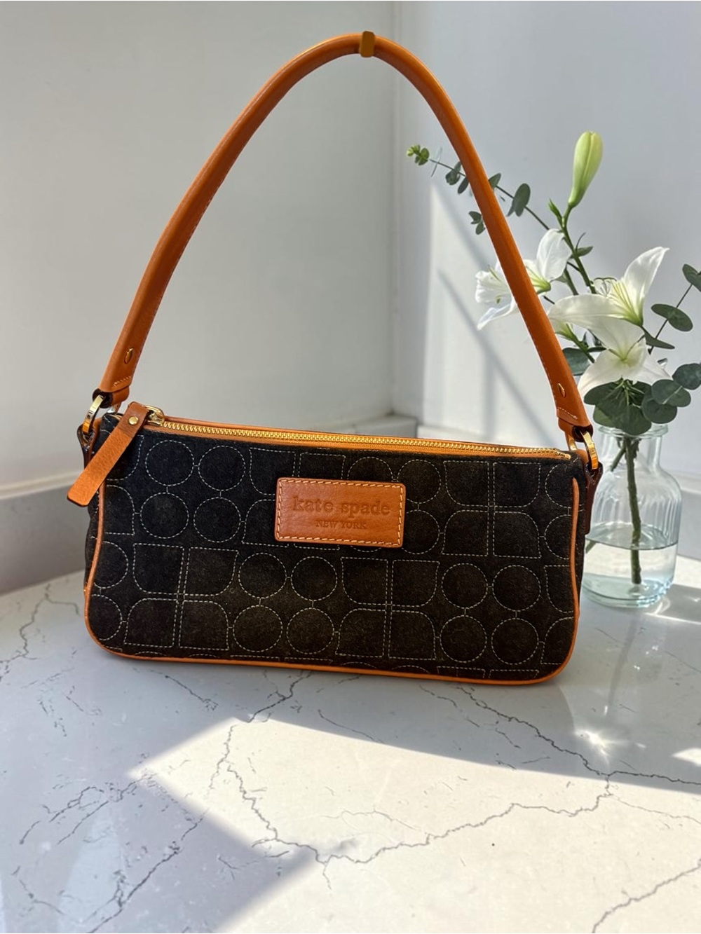 kate spade Black Shoulder Bag with Tan Trim